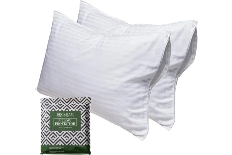 Beckham Hotel Collection Pillow Protectors Queen size 2-pack with zipper closure and green packaging label.