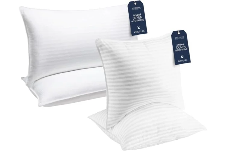 Stack of premium Beckham Hotel Collection King size bed pillows, perfect for oversized beds and master suites