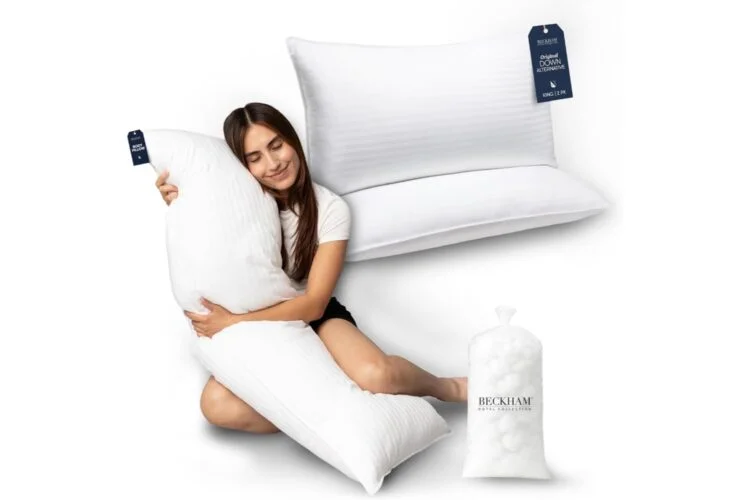 Beckham Hotel Collection gusseted bed pillows with structured edges for enhanced neck support and premium loft.