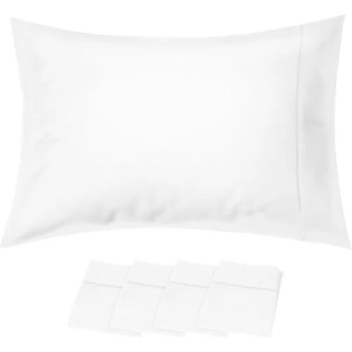 Elegant bedroom decor featuring a grey upholstered headboard and plush white Beckham Hotel Collection bed pillows.
