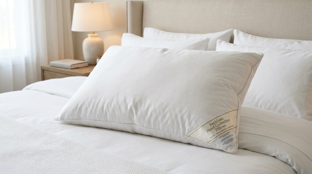 Best Pillow for Back Sleepers - Beckham Hotel Collection Pillows white luxury bed pillow on bedroom bed