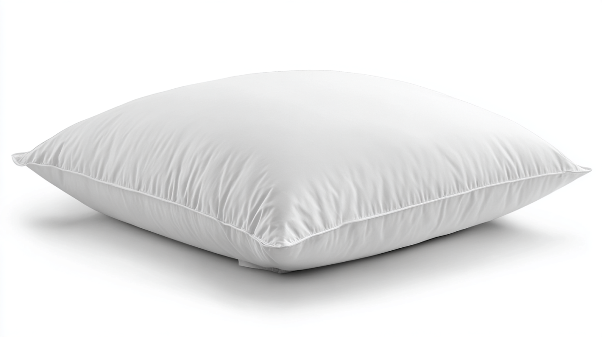 Single plush white Beckham Hotel Collection bed pillow showing soft texture, high loft, and elegant piping detail along the edges.
