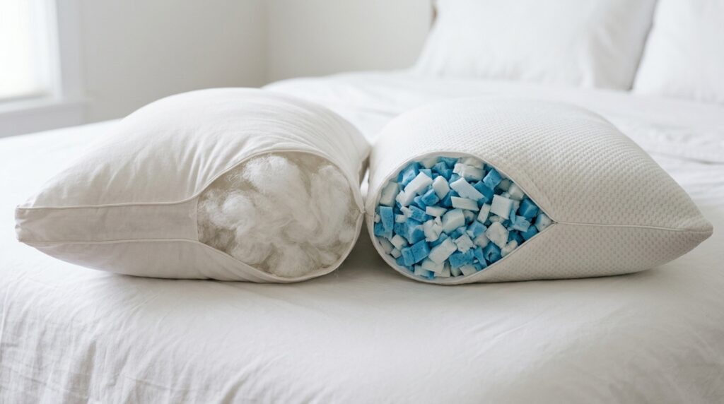 Comparison of down alternative and shredded memory foam pillow construction