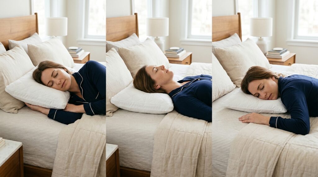 Pillow support for side back and stomach combination sleepers